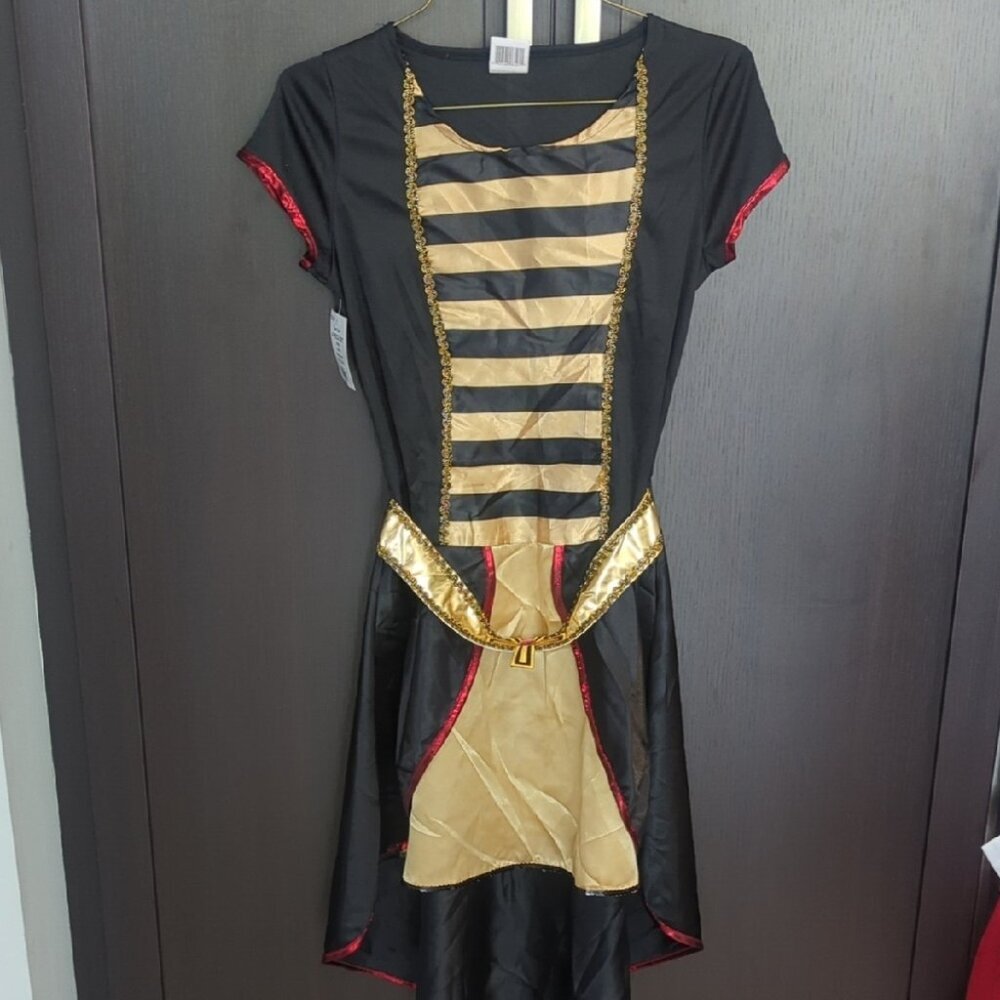Teen Egyptian Queen Black and Gold Striped Dress Red Accents - Size 13-16 NWT